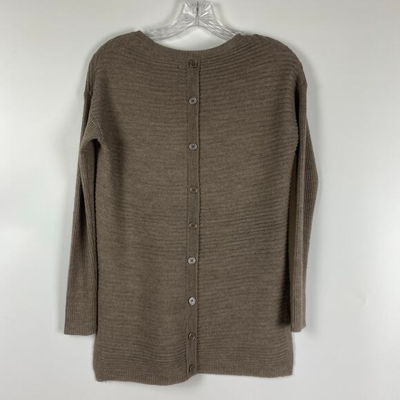 Tahari Merino Wool Blend Button Back Ribbed Sweater Chocolate Brown Womens Sz XS - Picture 8 of 12
